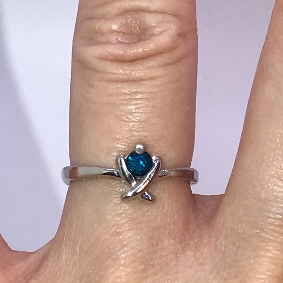 Silver Aqua Blue X Ring, Size 5 1/2 - Picture 7 of 9